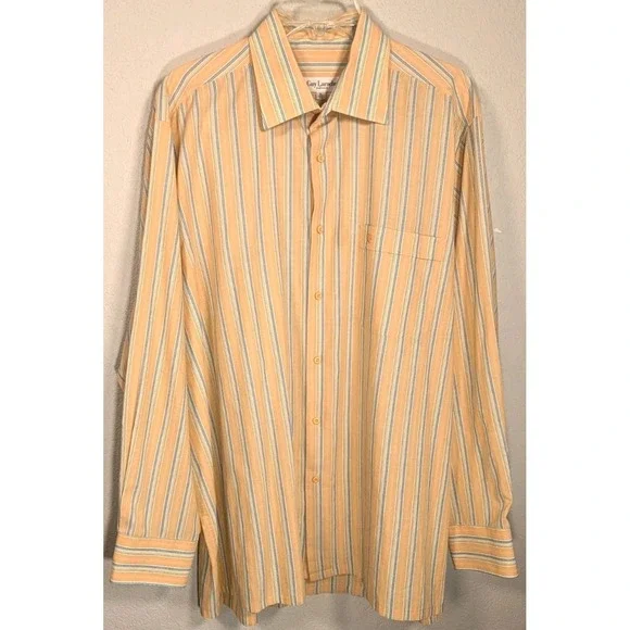 Guy Laroche Vintage Orange Stripe 17 1/2 34/35 XL Button Front Men's Shirt - Picture 1 of 3
